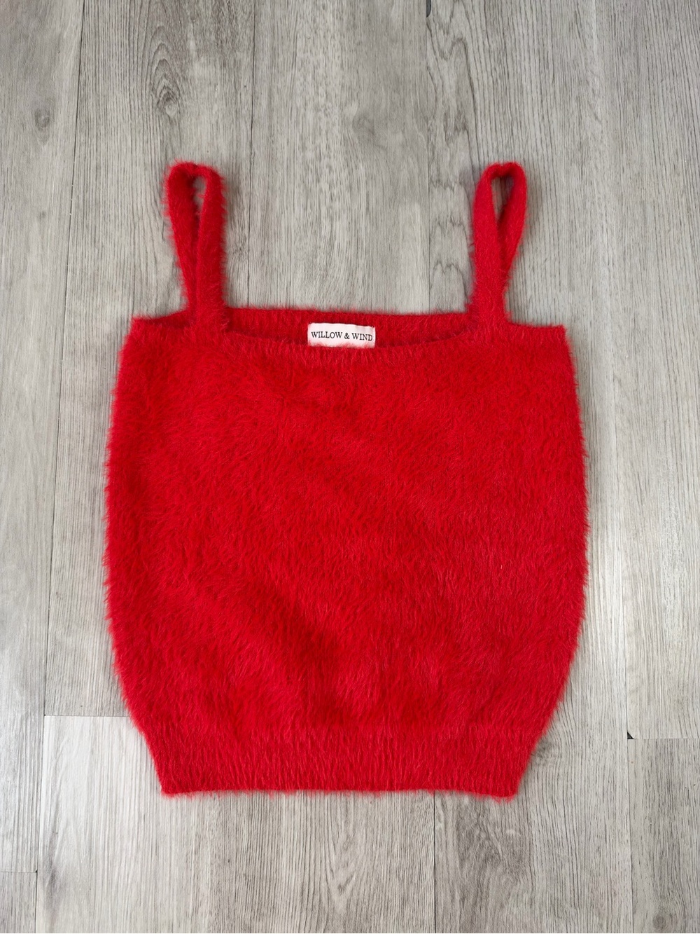 Willow & Wind Red Knit Fuzzy Sweater Square Neck Tank Top small